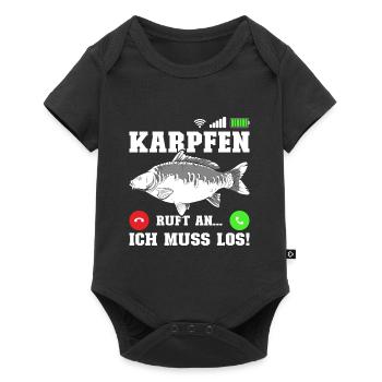 Angler KARPFEN RUFT AN MUSS LOS! Lustiges Karpfen - Baby Premium Kurzarmbody - Schwarz - Vorne