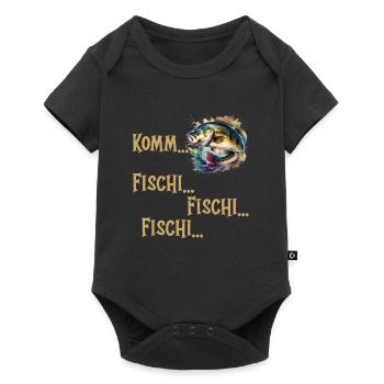 Angler KOMM FISCHI FISCHI FISCHI Lustiges Angeln - Baby Premium Kurzarmbody - Schwarz - Vorne