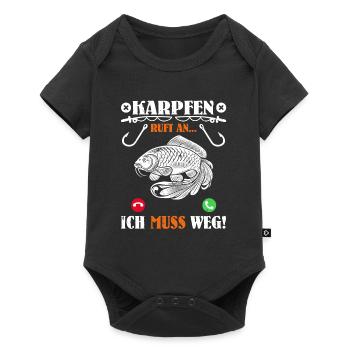 KARPFEN RUFT AN ICH MUSS WEG Lustiges Angler - Baby Premium Kurzarmbody - Schwarz - Vorne