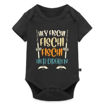 Angler HEY FISCHI FISCHI FISCHI HIER DRÜBEN - Baby Premium Kurzarmbody - Schwarz - Vorne