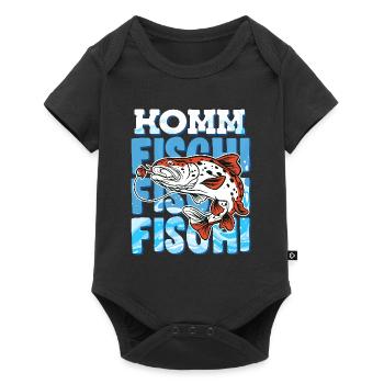 Angeln KOMM FISCHI FISCHI FISCHI Lustiges Angler - Baby Premium Kurzarmbody - Schwarz - Vorne