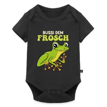 Froschkostüm BUSSI DEM FROSCH Lustiges Frosch - Baby Premium Kurzarmbody - Schwarz - Vorne