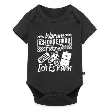Radfahrer WARUM ICH OHNE AKKU FAHRE? Lustiges - Baby Premium Kurzarmbody - Schwarz - Vorne