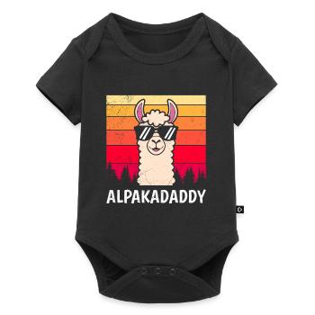 Väter ALPAKAPAPA Retro Lama Lustiges - Baby Premium Kurzarmbody - Schwarz - Vorne