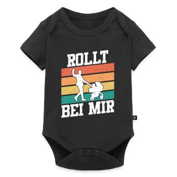 Werdender Vater ROLLT BEI MIR Lustiges - Baby Premium Kurzarmbody - Schwarz - Vorne