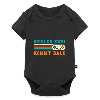 Gamer Papa SPIELER ZWEI KOMMT BALD Lustiges - Baby Premium Kurzarmbody - Schwarz - Vorne