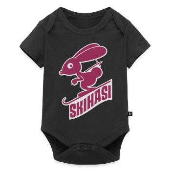 vl035d_skihasi_2c_schrift - Baby Premium Kurzarmbody - Schwarz - Vorne