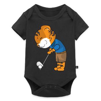 Tiger Golfschläger Abschlag Wood Geschenk Golf - Baby Premium Kurzarmbody - Schwarz - Vorne