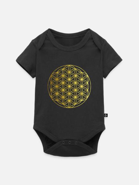 Idée de cadeau de yoga de fleur de vie or - Body à manches courtes Premium Bébé - noir