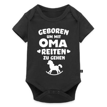 Geboren mit Oma reiten gehen Reiterin Baby Pferde - Baby Premium Kurzarmbody - Schwarz - Vorne