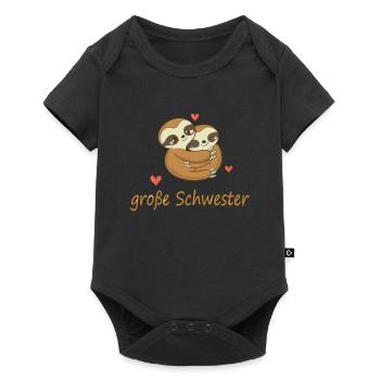 Schwester groß Faultier 2021 Geschwister - Baby Premium Kurzarmbody - Schwarz - Vorne
