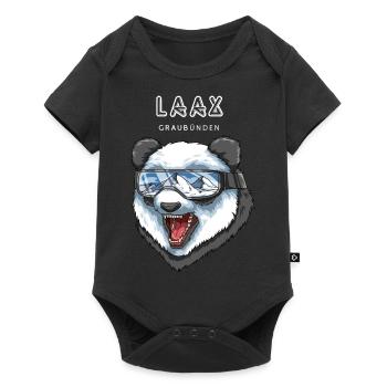 Laax Graubünden Schweiz Retro Ski Panda - Baby Premium Kurzarmbody - Schwarz - Vorne