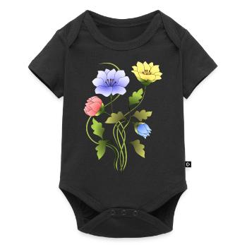 Blumen - Baby Premium Kurzarmbody - Schwarz - Vorne