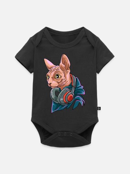Coole Nacktkatze mit Kopfhörer - Baby Premium Kurzarmbody - Schwarz