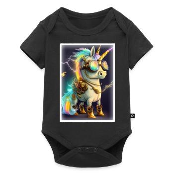 Unicorn in steampunk cyborg style with neon lights - Baby Premium short-sleeve bodysuit - black - Front