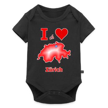 Schweizkarte mit der Stadt Zürich in weiß-blau - Baby Premium Kurzarmbody - Schwarz - Vorne