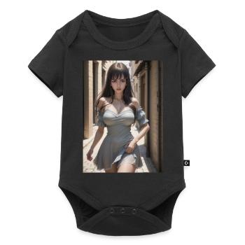 Femme dans une ruelle, ville,IA générée - Body à manches courtes Premium Bébé - noir - Devant