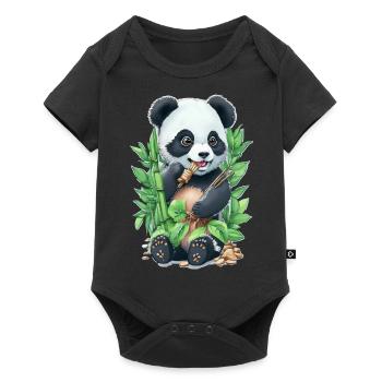 Panda bear eats bamboo - Baby Premium short-sleeve bodysuit - black - Front