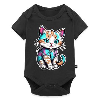 Kawaii Watercolor Cat - Baby Premium short-sleeve bodysuit - black - Front
