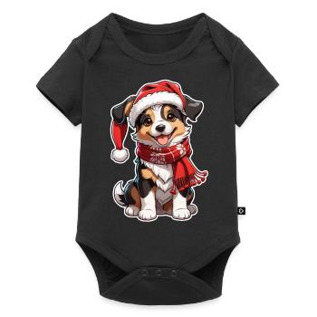 Dog with Christmas Hat - Baby Premium short-sleeve bodysuit - black - Front