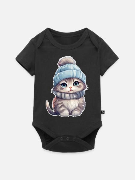 Winter Katze - Baby Premium Kurzarmbody - Schwarz