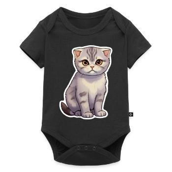 Scottish Fold Katze süß - Baby Premium Kurzarmbody - Schwarz - Vorne