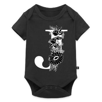 Floral black and white letter j - Baby Premium short-sleeve bodysuit - black - Front