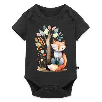 Cute Fox Under Tree - Baby Premium short-sleeve bodysuit - black - Front
