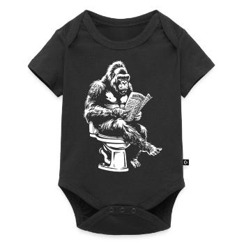 Nachdenklicher Gorilla liest Zeitung - Baby Premium Kurzarmbody - Schwarz - Vorne