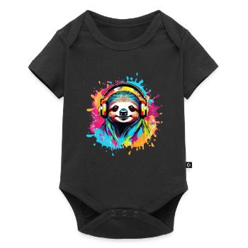Sloth, Colorful, Painting, Headphones, Graffiti - Baby Premium short-sleeve bodysuit - black - Front