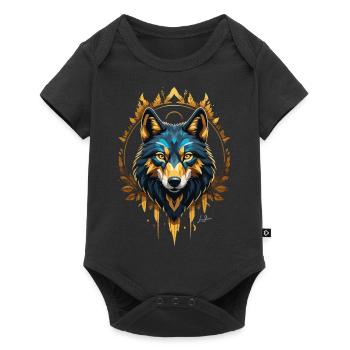 Geometrischer Goldwolf - Baby Premium Kurzarmbody - Schwarz - Vorne