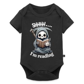 Sensenmann liest ein Buch mit Kaffee - Baby Premium Kurzarmbody - Schwarz - Vorne