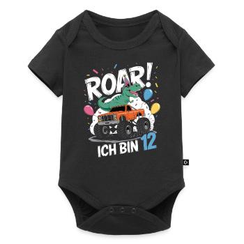 12th Birthday 12 Years Dino Monster Truck Fan - Baby Premium short-sleeve bodysuit - black - Front