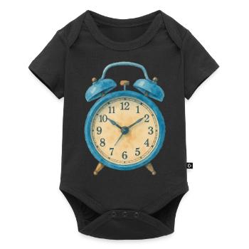 wecker uhr aquarell - Baby Premium Kurzarmbody - Schwarz - Vorne