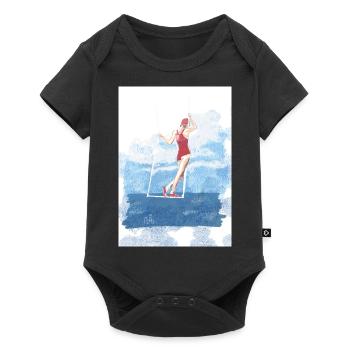 Frau in rotem Badeanzug schaukelt am meer - Baby Premium Kurzarmbody - Schwarz - Vorne