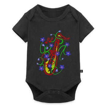 Motif floral avec design de saxophone ludique - Body à manches courtes Premium Bébé - noir - Devant