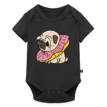 Retro vintage grunge style pug donut dog - Baby Premium short-sleeve bodysuit - black - Front