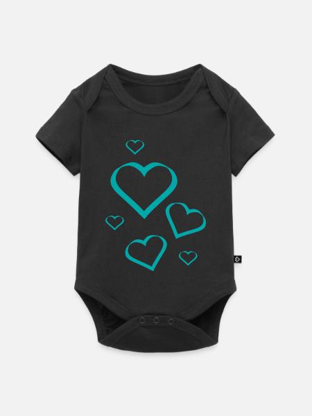 Blaues Herz Muster Herzmuster Geschenk - Baby Premium Kurzarmbody - Schwarz