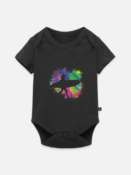 Sommersurfer Mit Brett - Baby Premium Kurzarmbody - Schwarz