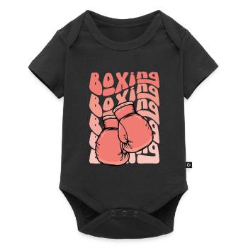 Rosa Boxhandschuhe - Baby Premium Kurzarmbody - Schwarz - Vorne