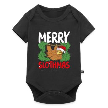 Weihnachtsfaultier Mit Roter Mütze - Baby Premium Kurzarmbody - Schwarz - Vorne