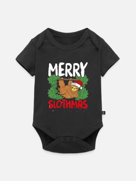 Weihnachtsfaultier Mit Roter Mütze - Baby Premium Kurzarmbody - Schwarz