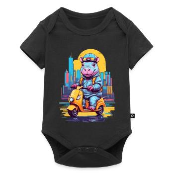 Hippopotame en scooter - Body à manches courtes Premium Bébé - noir - Devant