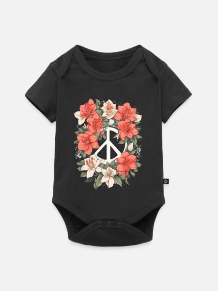 Friedenszeichen mit Blumen - Baby Premium Kurzarmbody - Schwarz