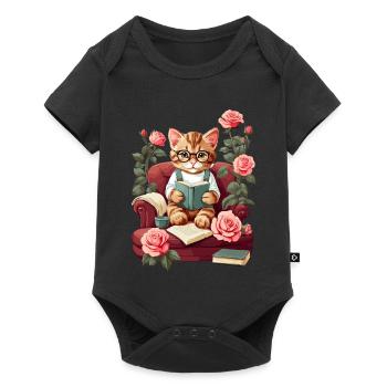 Cute Clever Cat with Reading Glasses - Baby Premium short-sleeve bodysuit - black - Front