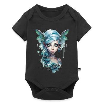 Fée aux cheveux bleus et aux grands yeux – Fantasy - Body à manches courtes Premium Bébé - noir - Devant