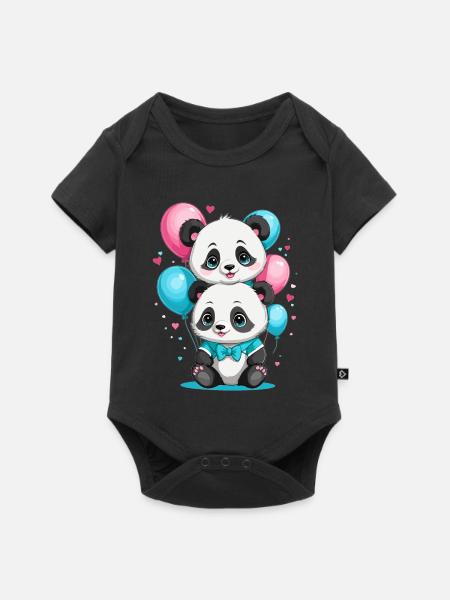 Süße Panda - Baby Premium Kurzarmbody - Schwarz