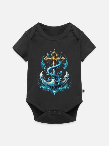 Anker Wasserspritzer - Baby Premium Kurzarmbody - Schwarz