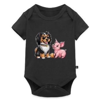 Havanese dog playing with piggy for kids - Baby Premium short-sleeve bodysuit - black - Front