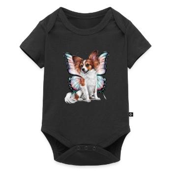 Cartoon Papillon Dog with Butterfly Wings - Baby Premium short-sleeve bodysuit - black - Front